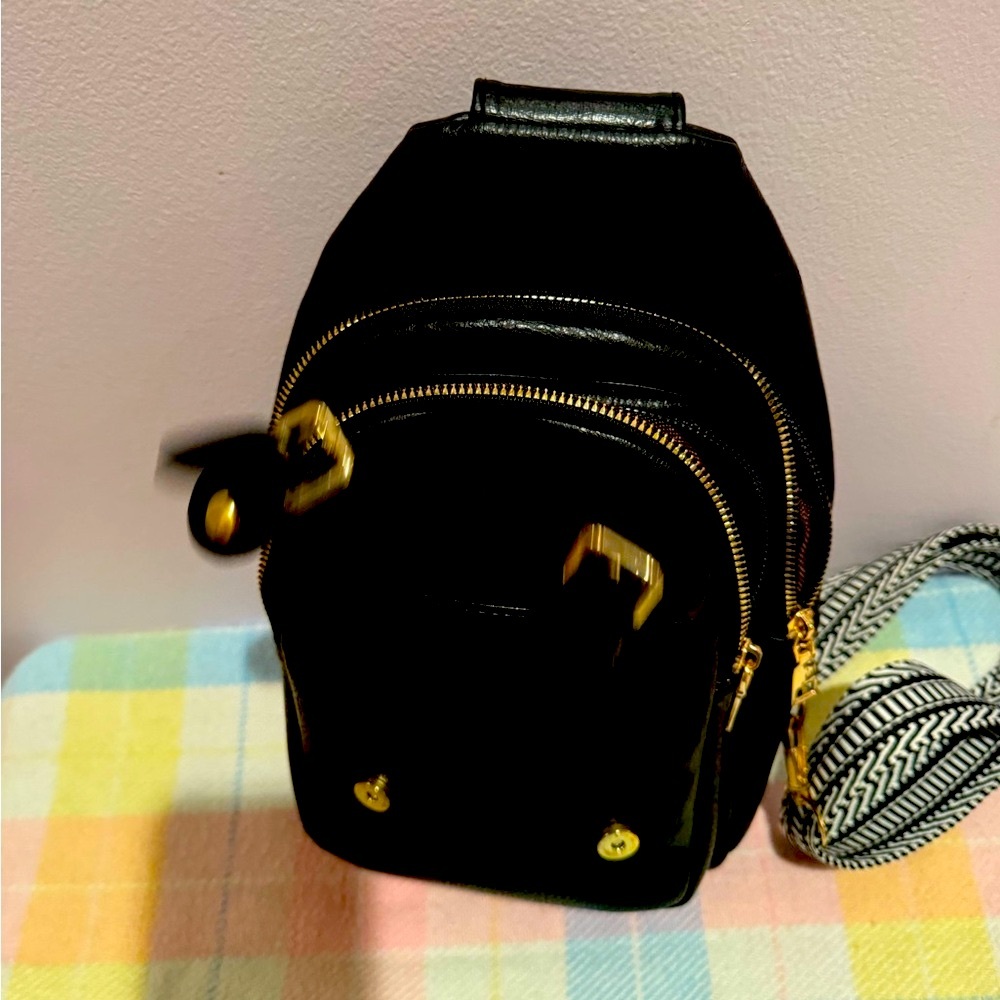 New Black Leather Backpack